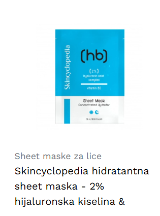 Skincyclopedia hidratantna sheet maska - 2% hijaluronska kiselina &